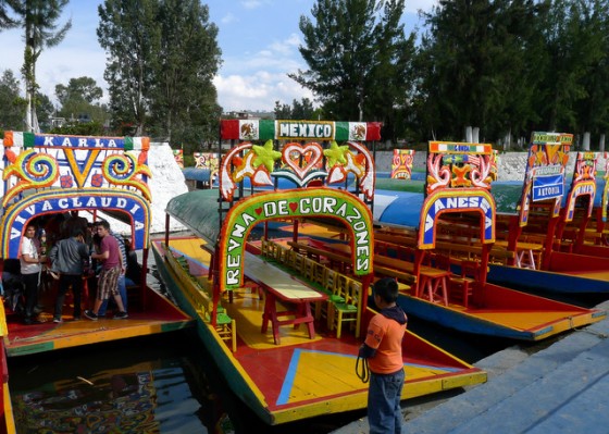 Gondolas along the embarcadero in Xochimilco
