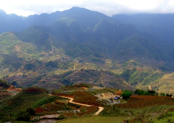 Picturesque valley of hill-tribe villages and terraced rice paddies