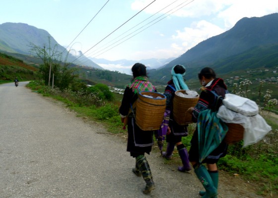 H'Mong hill-tribe people walking the road to their villages