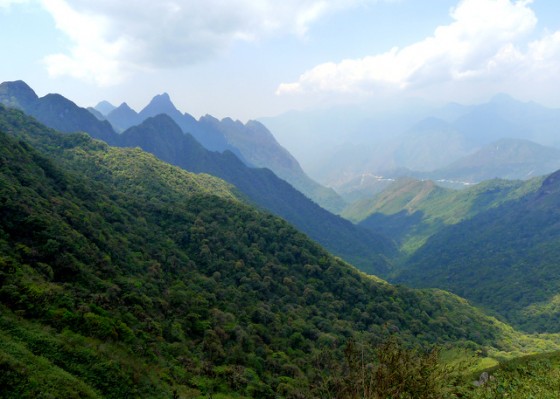 The jagged peaks of the Hoang Lien Son mountain range descending from the Mt. Fansipan apex