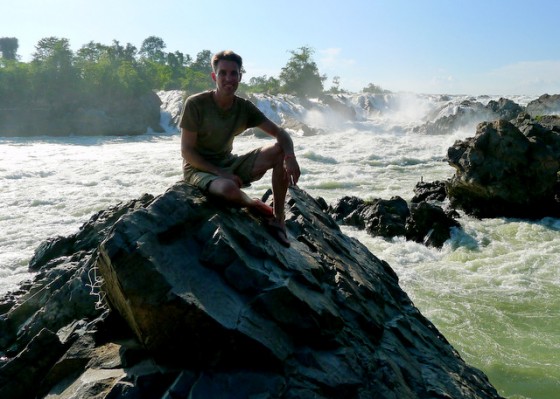 At Khon Phapheng in Laos, the largest waterfall (by volume) in Southeast Asia. Over a million liters of water fall each second as the Mekong crosses into Cambodia.