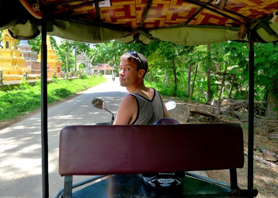 Taking the tuk-tuk for a spin in Battambang, the real driver was riding in back and snapped the photo!