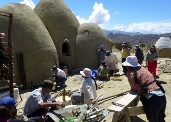 Local Aymara women builders sizing up our work