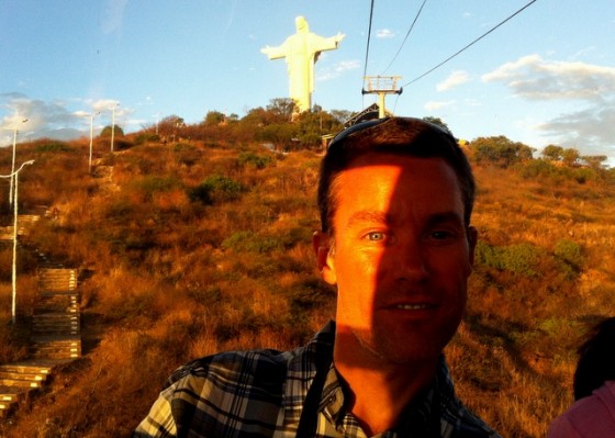 Rays of the setting sun through the cable car as I descend from Cristo de la Concordia in Cochabamba