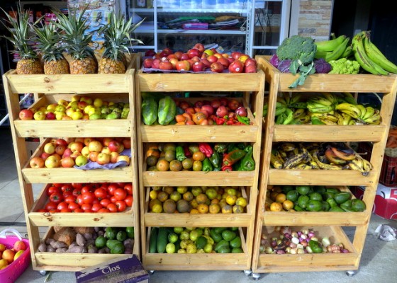 Colorful and healthy fruits and vegetables for sale in town