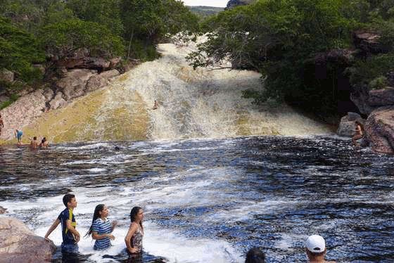 Slip sliding away at the Riberão do Meio waterfall near Lençois