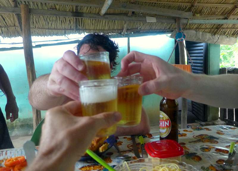 A celebratory toast to celebrate completing the 18-kilometer trek through the Tapajós National Forest. There was always a good reason to drink cold cervejas in Alter do Chão.