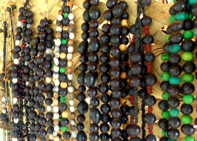 Local necklaces for sale in Maguarí. All the beads are seeds collected from the adjoining Tapajós National Forest.