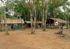 Maguarí’s main plaza, one of the many traditional villages in the Amazon Basin subsisting on fishing, collecting Brazil nuts, making rubber products, and more recently ecotourism.