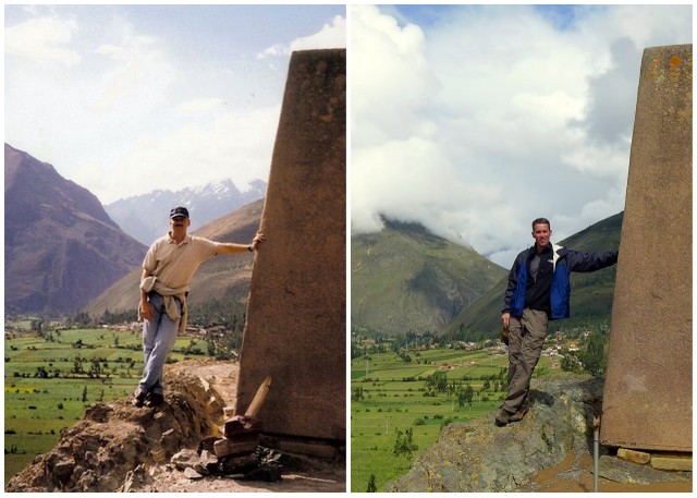 Paul in 1999, Peter in 2012: At the Temple of the Sun in Ollantaytambo