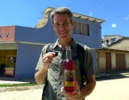 There of course all the work made me thirsty... here I'm sampling some <i>guindól</i>, a special cherry-flavored liquor from Colomí