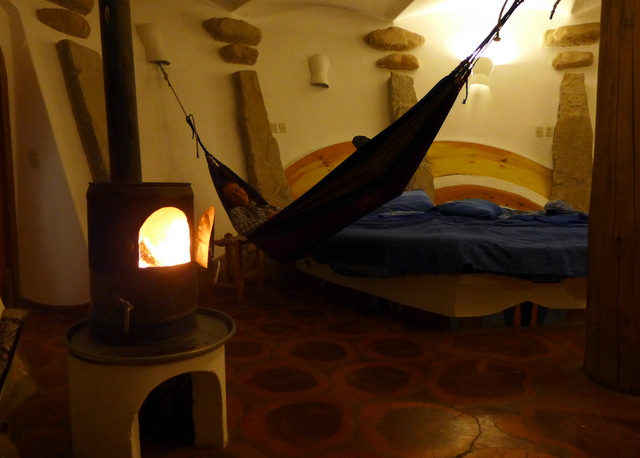 Enjoying a warm fire, wine and a comfy hammock once the evening Lake Titicaca chill sets in