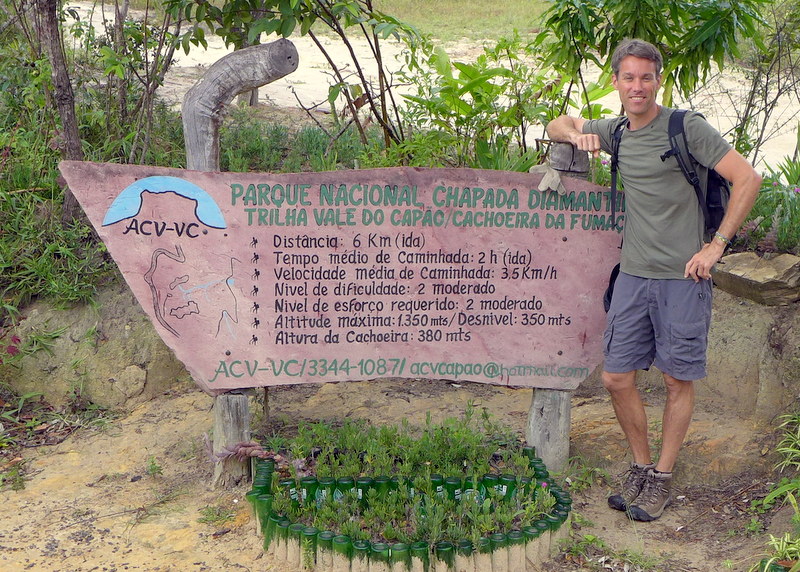 At the trailhead of the trek to Smokestack Waterfall, a 12 km (7.5 mile) round-trip to Brazil’s tallest waterfall.