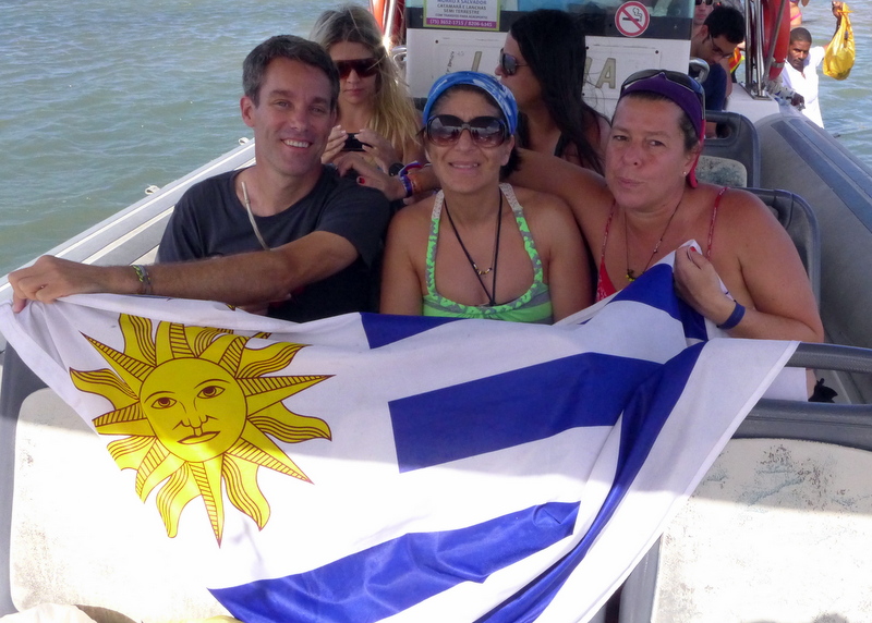 With the Uruguayans on a boat trip around the island... you can\'t say they aren\'t patriotic!