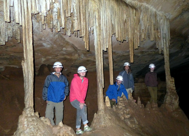With my caving mates beside impressive stalactite (or is it stalagmite?)  formations inside the Umajallanta cave