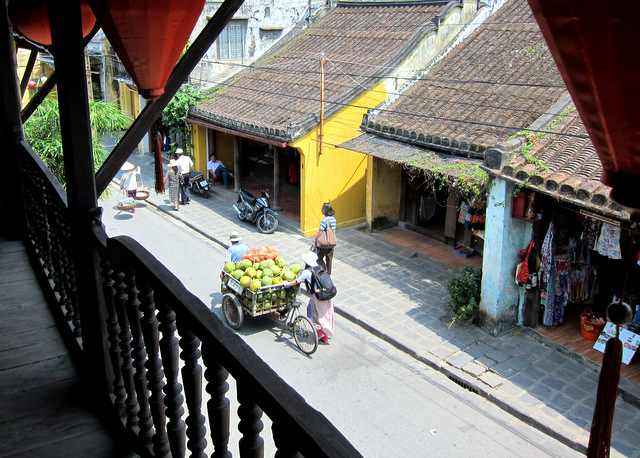 Street views from a balcony in the Hoi An old town