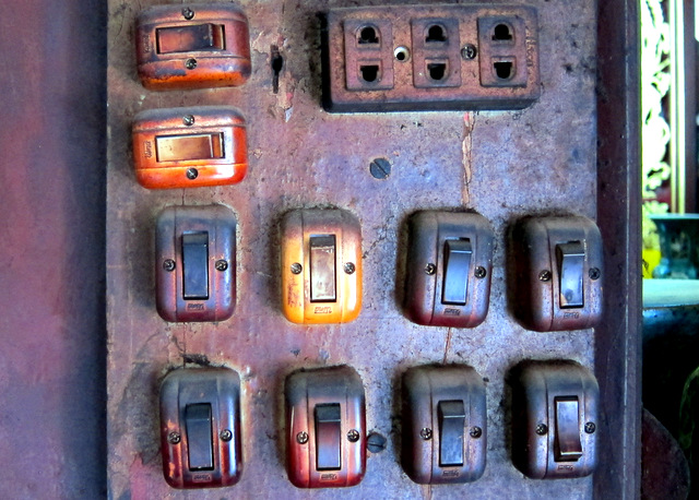 I am amazed by all the switch panels found in Asia, this one from a Chinese community assembly hall in Hoi An