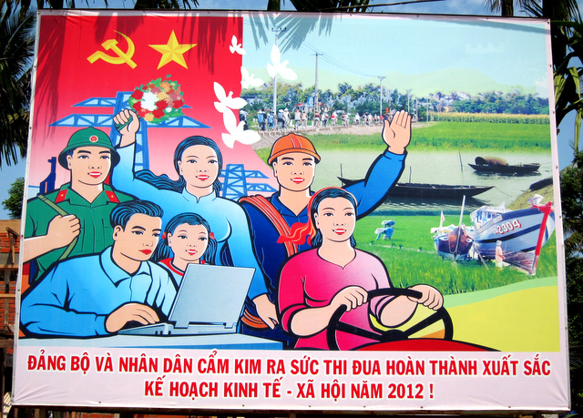 It\'s easy to forget Vietnam is a one-party communist country, but occasionally one finds the hammer-and-sickle on a billboard